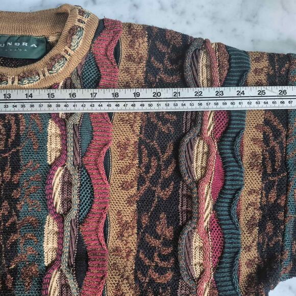 VTG TUNDRA Canada Sweater Crew Neck 3D Chunky Knit 90s Coogi Style Earthtones LG - Picture 9 of 11